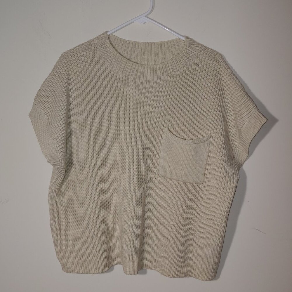 UGERLOV Merion Wool Blend Rib Knit Kimono Pullover Sweater Vest Oatmeal XXL
